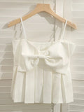 Sweet Camis For Women Square Collar Sleeveless Patchwork Bowknot Female Korean Fashion Clothing Summer New