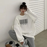 Spring Autumn Oversized Hoodies Women Korean Style Bar Code Sweatshirts Harajuku Pullover Couple Friends Clothes Tops