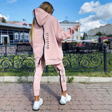 Casual zipper Letter Hoodie Sweater Set Women's Pullover Sweater & Pants 2-piece Loose Sportswear Set 2022
