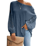 Hollow Out Shirt Women Lace Long Sleeve Casual Solid Color 2022 Fashion Autumn Female Elegant Top T-Shirt