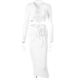 Spring Fall Sexy Bandage Maxi Skirt Suit Long Sleeves Hollow Out Top And Skirts Sets For WomenS Party Bodycon