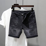 Black Denim Shorts Men's Summer Slim Retro Mids Pants Gradient Elastic Five-Point