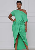 Sexy Sloping Shoulder Short Sleeve Irregular Long