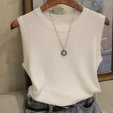 O-neck Solid Casual Tank Fashion Female Sleeveless Thin Tops Knitted Vests Women Top Blusas Mujer De Moda 2021 4588