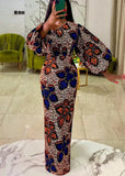 Formal Print Puff Sleeve Long Evening