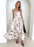 Long Dress Casual Square Collar Sleeveless Bohemian Shoulder Strap Flower Dress