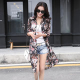 Sun Protection Women Long Blouses Super Thin Floral Chiffon Cardigan Half Sleeve Loose Flower Print Blouse Shirts