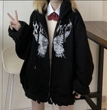 Y2K Harajuku Women Hoodies Oversize Butterfly Print Zipper Sweatshirts Hip Hop Loose Hooded Long Sleeve Female Hoodies