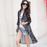 Sun Protection Women Long Blouses Super Thin Floral Chiffon Cardigan Half Sleeve Loose Flower Print Blouse Shirts