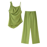 Summer Design Set Casual Blouse Wide Leg Trousers Loose