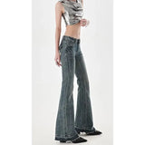 Y2K Low Waist Women Jeans High Quality American Retro Embroidered Slim Straight Micro Flare Pants women jeans-Outfit