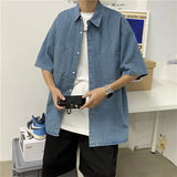 Short-Sleeved Shirt Men's Summer Korean Version Of The Trend Young Retro Leisure Bf Style Loose Cardigan Half-Sleeved Jacket-Outfit
