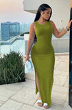 Women's Commuting Pits Long Dress Sleeveless Round Collar High-Waisted Ass