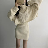 Autumn And Winter French Gentle Hemp High-Necked Short Sweater + Knitted Skirt