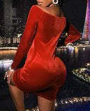 Sexy Red Off Shoulder Long Sleeve Bandage Bodycon