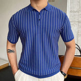 Men's Summer New Striped Knit Dresses Short Sleeves Clip Business Polo