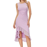 Women Sleeveless Bodycon Dress Evening Party Summer Clothes Chic and Elegant Solid Color Backless Mesh Ruffled Dress-Outfit