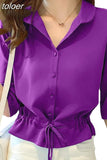Women Solid Turn-down Collar Half Sleeve Chiffon Shirt Fashion Casual Shirring Single-breasted Blouses Female 319-0-Outfit