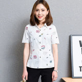 Summer New Fashion Women's Short Sleeve Shirts Casual Plus Size Fresh Style Print Tops Chiffon Blouse Lady Clothes