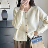 Soft Waxy Style Sweater Cardigan Girl 2024 Autumn And Winter Lazy Wind High-Level Knitted Jacket Chic Jacket-Outfit
