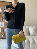 Women's Polo's Neck Pit Stripe Fitted Knitted Cardigan Casual Long Sleeve Button Up
