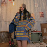 Retro Striped Women Sweater Pullover Tops Autumn Winter Thick Loose Long-Sleeved Round Neck Harajuku Street Style Sweater