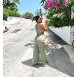 New Design Irregular Lace Up Bandage Jumpsuit Loose Wide Leg Pants Rompers Women Clothing Summer Back Hollow Out