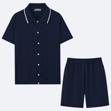 Men's Business Casual Knit Dress Two-Piece Set Ice Shuang Silk Knitted Polo Shirt Set