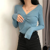 Neck Knitted Pullover 2022 Sexy Women Sweater Autumn Jumper Chic Soft Korean Slim Long Sleeve Female Basic Top Jumper