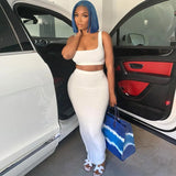 Women Unicolor Tank Top And Maxi Skirt Two Piece Set Sleeveless Summer Square Collar Co-Ord Leisure