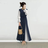 And Autumn New Women's Clothing 20255 Impact Color Splicing Body Showing Slim Swing Long Sleeve A Word Pressure Skirt