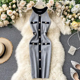 Dress 2022 New Women Fashion Sexy Halter Buckle Slimming Vestidos Knitted Summer Stretch Waist Bodycon