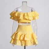 2025 Summer New French Temperament Two Sets Of High-End Wood Ear Top Sexy Skirt Short Suit