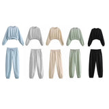 New Basic Short Style Sweater 8417803 Elastic Waist Jogging Trousers Set-Outfit