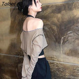 Sleeve T-shirts Women Cropped Skinny O-Neck Solid Fashion All-match Casual Summer Sexy Hot Sale Korean Version Tees