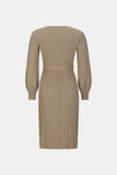Neck Tie Waist Pleated Sweater