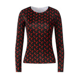 Summer Women'S Designer Moon Print T Shirt Lady Round Neck Long Sleeves Ice Silk Top Women Underwear Clothing