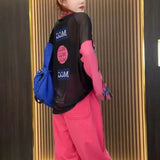 Cartoon Letter Printed Pullovers Casual Loose Summer Thin Round Neck Women's Clothing Fashion Spliced Basic Gauze