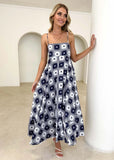 Long Dress Casual Square Collar Sleeveless Bohemian Shoulder Strap Flower Dress