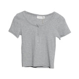 Explosion Recommended Spice Girls Shoulder Short Sleeve T-Shirt Girl Summer Body Tight Short Buckle Buckle Coat
