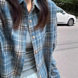 Plaid Long-Sleeved Shirt Women Spring And Autumn Loose Thin Oversize Harajuku Wind Leisure Shirt