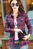 Casual Button Down Lapel Neck Plaids Checks Flannel Shirts Women Long Sleeve Tops Blouse Free