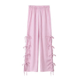Bow Tie Side Hollow High-Waisted Casual Trousers 2025 Spring And Summer Women's Broad Leg