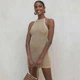 Knitted Beach Dress Women Bikini Cover Up Female Sexy Sleeveless Holiday Skirt Summer Beach Cover Up Swimsuit Blouse