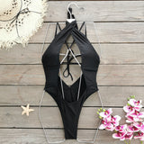 2025 New Solid-Color Swimsuit Female Slebs Hollow Cross-Band Export