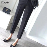 Pants Women Spring Ankle-length Button-fly Straight Black Office Ladies Elegant Fashion Drape All-match Female Chic