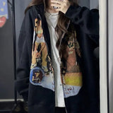 HOUZHOU Grunge Vintage Print Black Oversize Women Hoodies Gothic Streetwear Zipper Hooded Sweatshirts Female Winter Fleece
