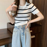 Lazy Wind Collar High-Waist Temperament Short Top Women Summer New Chic Korean Version Of Short-Sleeved