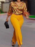 Women's Ebay Printed Long-Sleeved Shirt Temperament Elegant Broad Leg Pants Fashion African