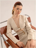 High-End Women's Suit Sexy Hollow With Long-Sleeved Top Irregular Tie Short Skirt